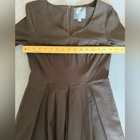 ModCloth Womens Black Dress SZ MD Pleated Swing Sweetheart Fit Flare 3/4 Sleeve - Picture 9 of 10